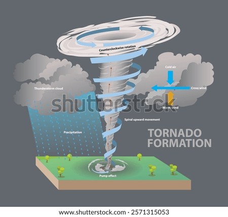 illustration of tornado formation diagram - vector
