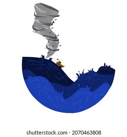 illustration of a tornado in the middle of the sea hitting fishermen-CARE FOR THE ENVIRONMENT (Royalty free)