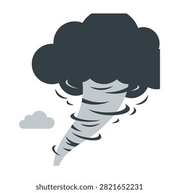 Illustration of a tornado storm cloud with swirling winds and a small cloud in the background