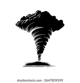illustration of a tornado storm in silhouette style on a white background