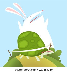 Illustration The tortoise and the hare aesop fable Fully editable vector.