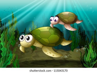 illustration of a tortoise under sea water