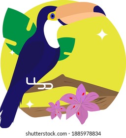 Illustration of a toucan in the forest that can serve several purposes, such as t-shirt art, illustration for a brand, in addition to all uses that have some connection with nature.