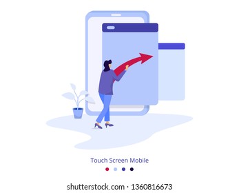 illustration Touch Screen Mobile concept, can be used for onboarding mobile apps, landing page web, banners, promotions. vector-illustration