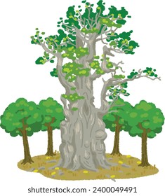 Illustration of tourist attractions in Japan. Jomon cedar is a Yaku cedar that grows naturally on Yakushima and is approximately 2,000 to 7,200 years old.