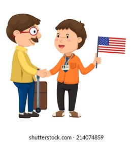 Illustration of tourists and guide vector