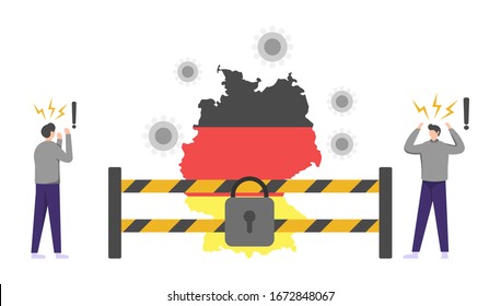 illustration of the tourists were surprised because Germany did not allow foreigners to enter the country because of the plague viruss covid-19. lockdown. flat design