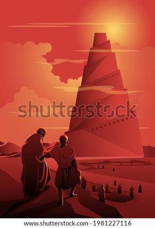 An illustration of A Tower of Babel. Vector illustration. Biblical Series.