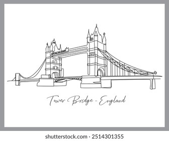 Ilustración del Puente de la Torre, Inglaterra. Ilustración en estilo lineal sobre fondo blanco.