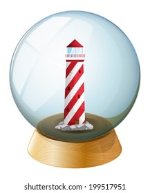 Ilustración de una torre dentro de la bola de cristal sobre un fondo blanco