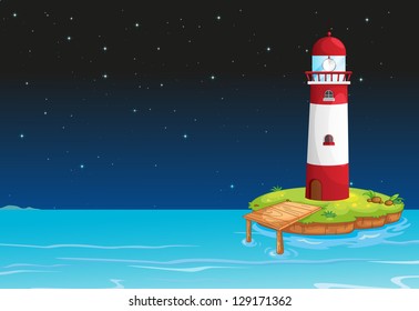 Illustration of a tower in the middle of the sea