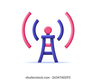 ilustração de uma torre enviando uma onda de sinal. conceito de transmissão de antena. tecnologia de comunicação. enviando informações. símbolo ou ícone. design de estilo 3d minimalista