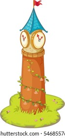 Illustration of a tower with watch on a white background