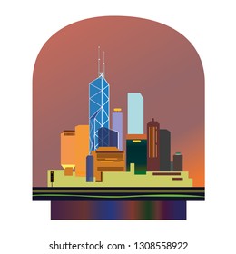 Illustration of town Hong Kong isolated on white.  