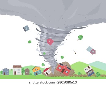 Illustration of a town struck by a tornado