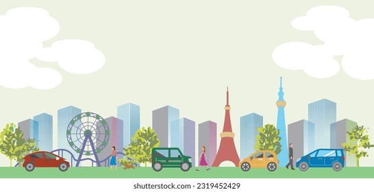 Illustration of the townscape of downtown Tokyo