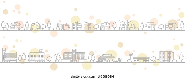 Illustration of townscapes with modern houses (autumn)