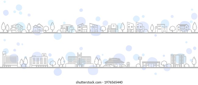 Illustration of townscapes with modern houses (rainy season)