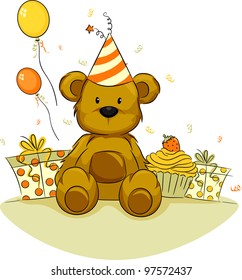 Illustration of a Toy Bear Celebrating its Birthday