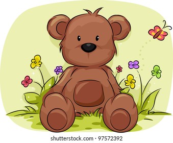 Illustration of a Toy Bear Surrounded by Plants