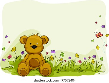 Illustration of a Toy Bear Surrounded by Plants