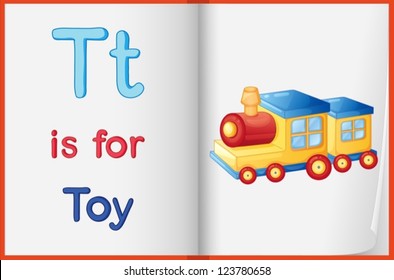 Illustration of a toy in a book on a white background