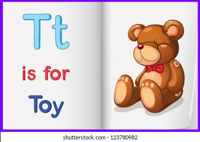 Illustration of a toy in a book on a white background