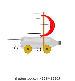 Illustration of a toy car made from used bottles with wind power, isolated on a white background. land transportation day.