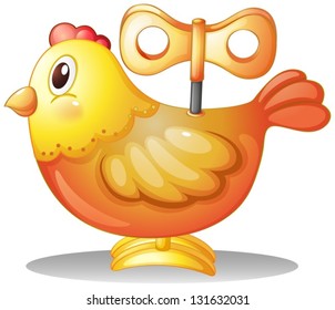 Illustration of a toy chicken on a white background