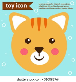 Illustration of toy face, cat, kitten, vector.