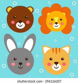 Illustration of toy faces, vector.
