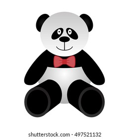 illustration of a toy panda bear with red bow tie on a white background