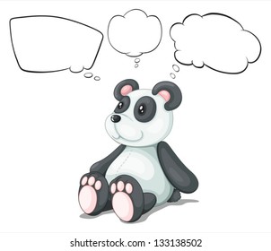 Illustration of a toy panda with empty thoughts on a white background