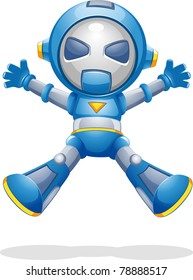 Illustration of a Toy Robot Jumping with Glee