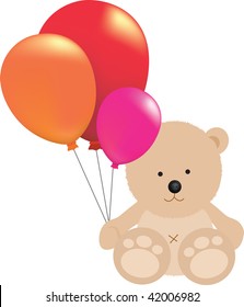 Illustration Of A Toy Teddy Bear Holding Balloons