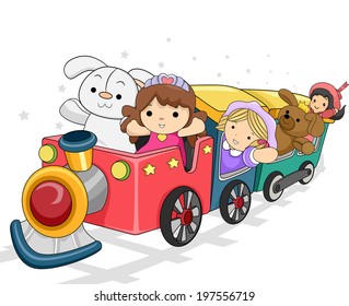 Illustration of a Toy Train Carrying Different Toys for Girls