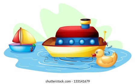 Illustration of the toys at the pond on a white background
