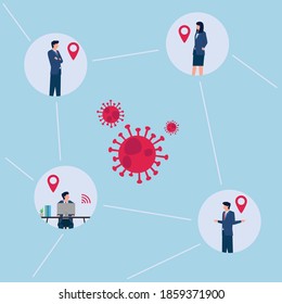 Illustration of tracing location office people contact with virus.
