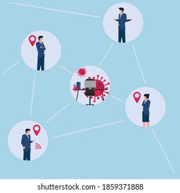Illustration of tracing location people contact with virus.
