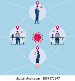 Illustration Of Tracing Location People Contact With Virus.