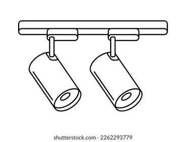 Illustration of track lighting. Electrical lighting equipment. Industrial or business image. Icon for website and shop.