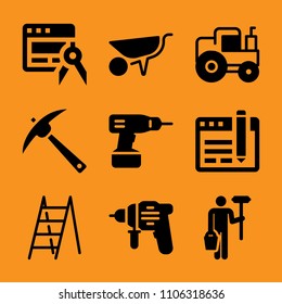 illustration, tractor, board, display, address and business icon vector set. Flat vector design with filled icons. Designed for web and software interfaces