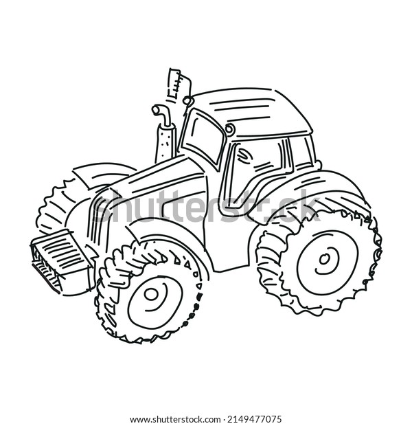 Illustration of tractor. Hand drawn outline\
vector\
illustration.