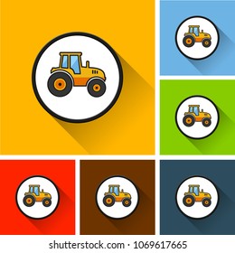 Illustration of tractor icons with long shadow