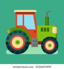 illustration of a tractor on a green background done in the style of vector graphics