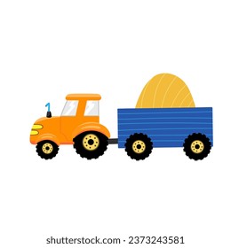 Illustration with tractor on white background. Kids cars for design of children's rooms, clothing, textiles. Vector