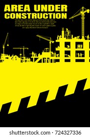 Illustration Tractor plowing a area for construction, vector background info graphics,Engineers inspecting site, Book Cover Design.