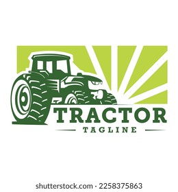 Illustration of Tractor in a ranch logo template. Ready made logo with white isolated background.