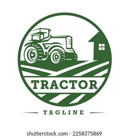 Illustration of Tractor in a ranch logo template. Ready-made logo with an isolated white background.