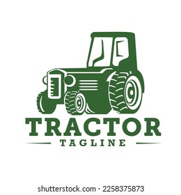 Ilustración de Tractor en una plantilla de logotipo de rancho. Logotipo preparado con fondo blanco aislado.